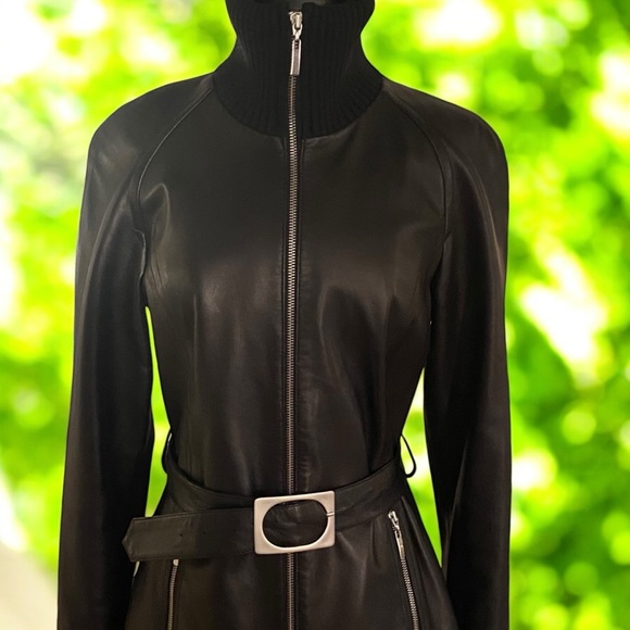 BELLA BICCHI SOFT BLACK LEATHER MID-LENGTH BELTED JACKET SM - Picture 3 of 15